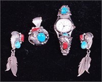Group of silver Navajo turquoise and