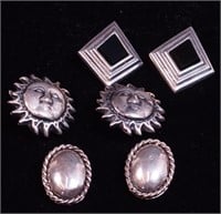 Three sets of silver clip earrings including