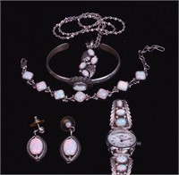 Set of silver and opal Indian jewelry marked