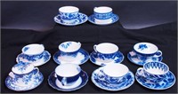 10 flow blue cups and saucers, no matching