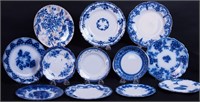 21 pieces of non-matching flow blue china