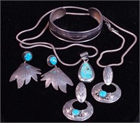 Group of silver and turquoise jewelry,