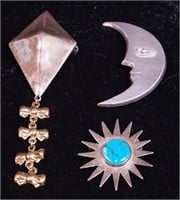 Three pieces of silver Mexican jewelry