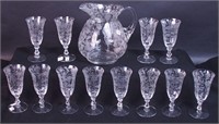 13 pieces of Rosepoint by Cambridge glass: