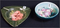 A green ashtray with hibiscus flower, 5 1/2";