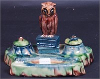 A majolica-style double inkwell with