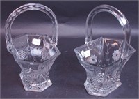 Two Heisey clear and etched hexagonal baskets,