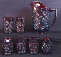 Reproduction seven-piece red carnival glass