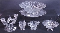 Six pieces of Rosepoint by Cambridge glass: