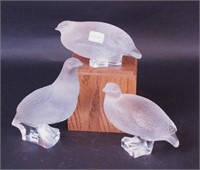 Three Lalique Perdix Debout (quail) figurines