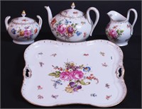 Hand-painted German Dresden tea set