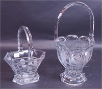 Two clear and etched Heisey baskets: one 10"