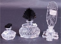 Three cut glass perfume bottles marked