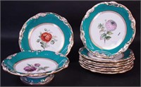 Seven hand-painted floral plates