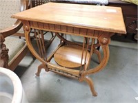 antique Oak Harp Side Table