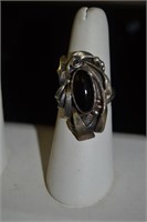 Onyx  and Sterling Ring 1.2 " long Size 7 3/4