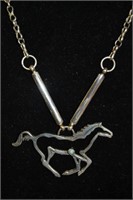 Sterling Horse Pendant Necklace Turquoise Accent