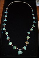 30" Sterling Fetish Bear Turquoise Necklace