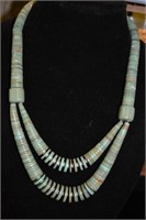 Green Turquoise Necklace 20" Disc Double Strand