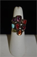 Multi Stone Ring Sterling Size 6.5