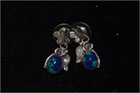 Small Turquoise Signed Earrings Sterling 1"