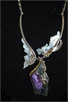 Charoite Sterling Flower Motif Necklace Stunning