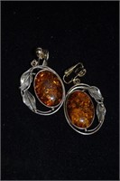 1.5" Amber and Sterling Earrings