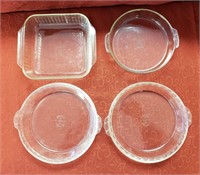 Four Pyrex Clear Glass Pie & Cake Baking Dishes