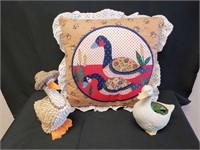 DUCKS!  Ceramic & Shell Ducks with Pillow
