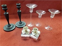 3 Sets of Candlestick Holders - Wood - Glass