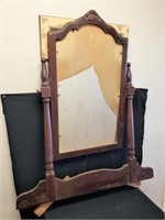 Antique Broken Mirror with Wood Swivel Frame