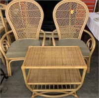 RATTAN CHAIRS WITH 2 TIER SIDE TABLE