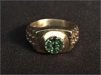 14K YG Men's Green Garnet Ring. STS.