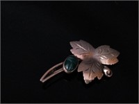 Sterling and Chrysoprase Three Leaf Brooch