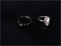(2) Sterling Rings with Onyx and Abalone Stones