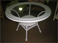 White Round Wicker Glass Top table 42 x 30 Inch