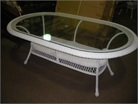 White Oval  Wicker Glass Top table 43 x 72 x 28