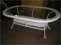 White Oval  Wicker Glass Top table 43 x 72 x 28