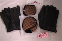 2 pair of warm leather gloves and 2 earmuffs