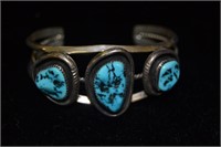 Royston 3 Stone Turquoise Cuff Sterling Bracelet