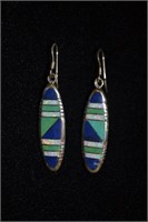 1.25" Turquoise, Lapis, Mystic Opal Inlay Earrings