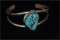 Fox (?) Turquoise Cuff Bracelet 1" Sterling