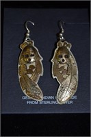 Sterling and Gold Mask Earrings Signed 1.34"