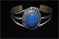 Denim Turquoise Cuff Sterling Barcelet 1.5" Wide