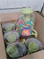 Gallon plastic tea jar w/ 4 glasses, case of 6