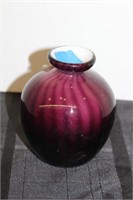 HEAVY AMETHYST COLORED GLASS VASE