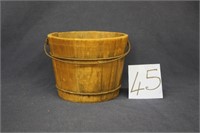 ANTIQUE WOODEN STAVE BUCKET W/ BALE HANDLE