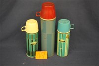 3 VINTAGE TIN THERMOSES BY  THERMOS