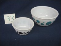 2 VINTAGE FIRE-KING TEAL & BROWN DOT BOWLS