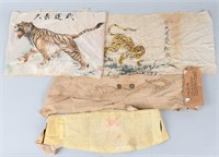 4 WWII JAPANESE TIGER SENNIBARI; 1000 STITCH TIGER